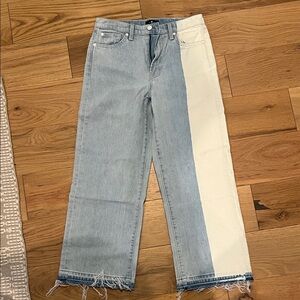 7 For All Mankind Blue and White Straight Leg Jeans